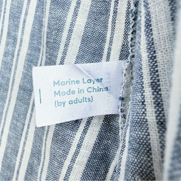 Marine Layer Frances Wrap Dress Blue Stripe White Linen Blend Tie Waist Womens M - Picture 11 of 13